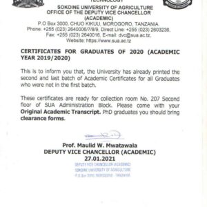 Buy Transcript Certificate From the Sokoine University of Agriculture